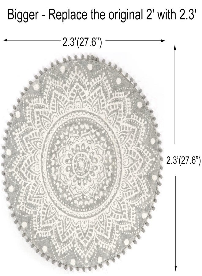 Uphome Small Round Rug 2.3’ Grey Mandala Boho Bathroom Rugs with Pom Poms Fringe Washable Circle Shower Mat Soft Non-Slip Cute Circular Throw Rug for Sink Powder Room Bedroom Kids Room Nursery - Image 4